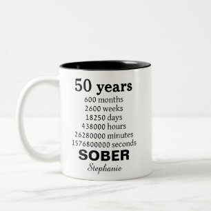 Personalized 50 Years Sober Recovery Celebration Two-Tone Coffee Mug