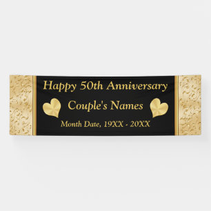 Personalized 50th Anniversary Banner, Black, Gold Banner