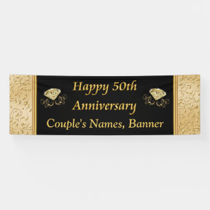 Personalized 50th Anniversary Banner, Black, Gold Banner