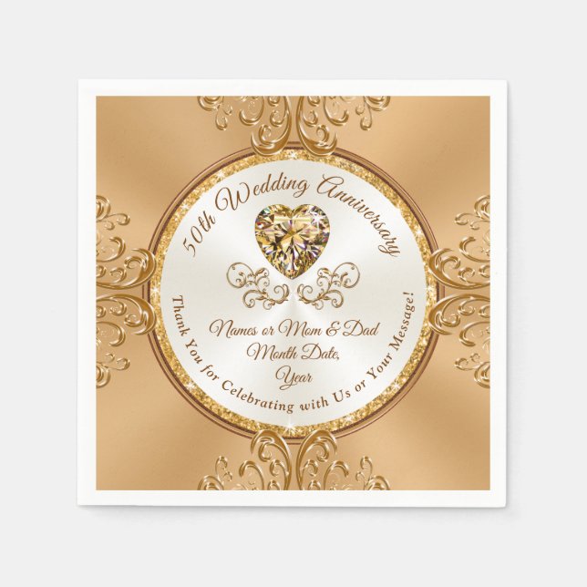Personalized 50th Anniversary Cocktail Napkins (Front)