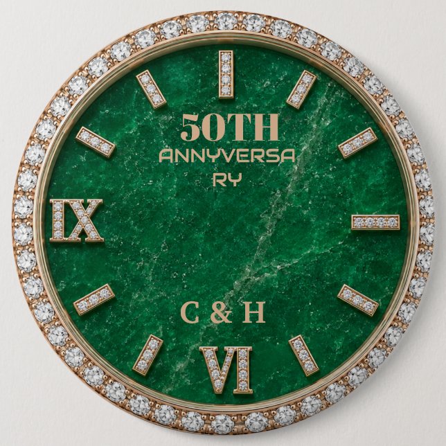 Personalized 50th Anniversary Emerald Marble  6 Inch Round Button (Front)