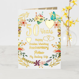 Personalized 50th Anniversary Floral And Gold Foil Greeting Card