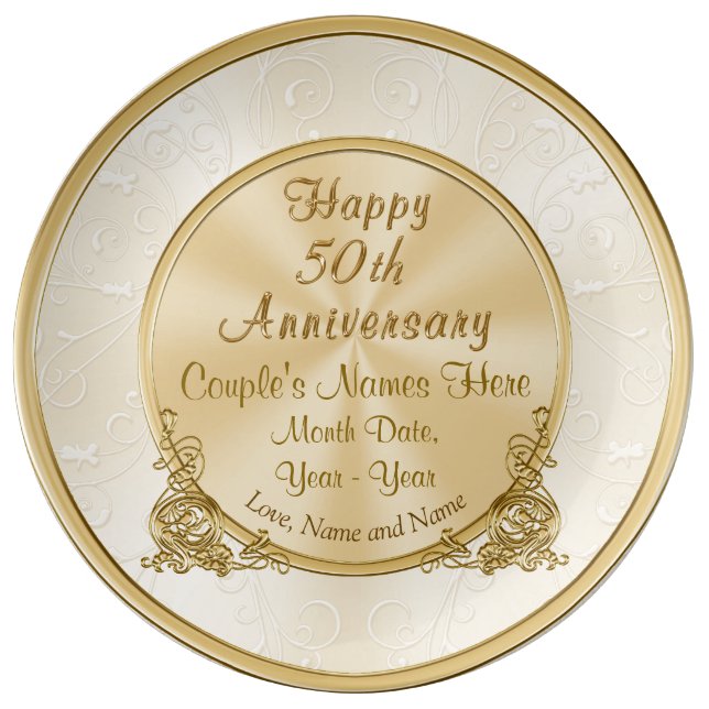 Personalized 50th Anniversary Gift, 3 Text Boxes Plate (Front)