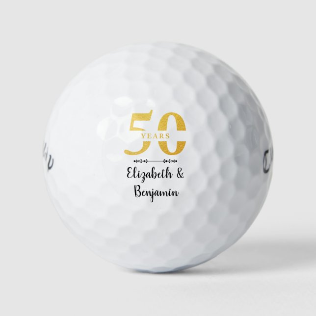 Personalized 50th Anniversary Golden Wedding Gift Golf Balls (Front)