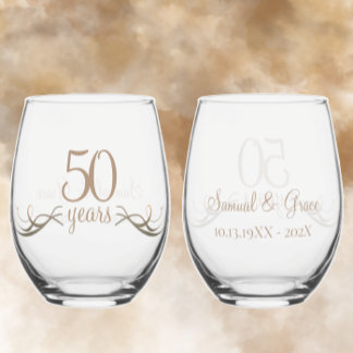 Personalized 50th Anniversary Keepsake Custom Gift Stemless Wine Glass