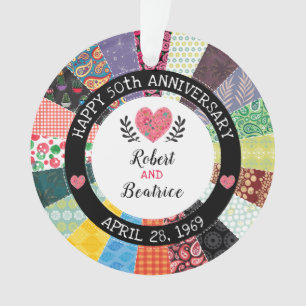 Personalized 50th Anniversary, Patchwork Quilt Ornament