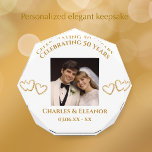 Personalized 50th Anniversary Photo Keepsake Gift Block<br><div class="desc">Add the couple's photo, names and 50th wedding anniversary date for a lovely keepsake photo block. This elegant transparent gem shaped photo block will look beautiful with the couple's photograph. The faux gold tan script is editable. Celebrating 50 years can be customized to any anniversary year. The two original designer...</div>