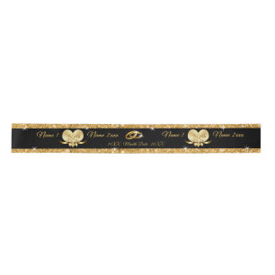 Personalized 50th Anniversary Ribbon, Black, Gold Satin Ribbon