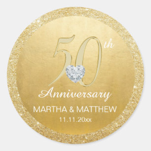 Personalized 50th Anniversary Wedding Gold Glitter Classic Round Sticker