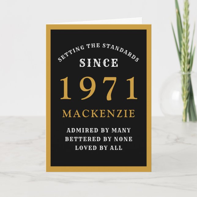 Personalized 50th Birthday 1971 Black Gold Chic Card (Front)