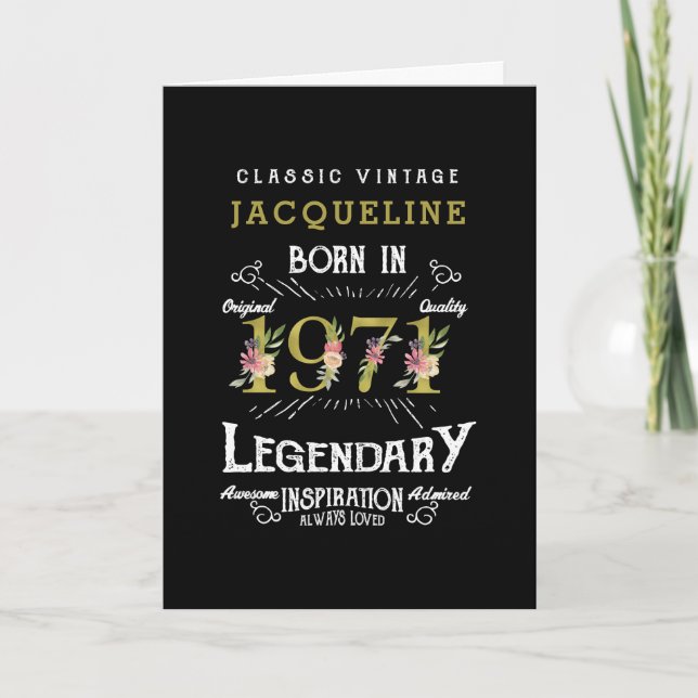 Personalized 50th Birthday 1971 Retro Gold Floral Card (Front)
