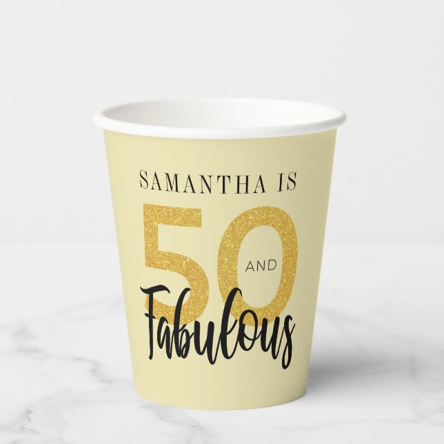 Personalized 50th Birthday 50 and Fabulous Script Paper Cups (Front)