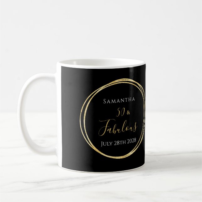 Personalized 50th Birthday Black Gold Coffee Mug (Left)