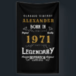 Personalized 50th Birthday Born 1971 Vintage Black Banner<br><div class="desc">A personalized classic party banner for that birthday gentleman born in 1971 and turning 50. Add the name to this vintage retro style black, white and gold design for a custom 50th birthday gift. Easily edit the name and year with the template provided. A wonderful custom black birthday gift. More...</div>