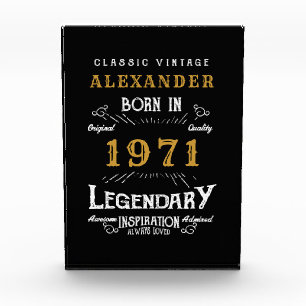 Personalized 50th Birthday Born 1971 Vintage Black Photo Block
