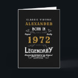 Personalized 50th Birthday Born 1972 Vintage Black Card<br><div class="desc">A personic classic card for that celebration. Add the name to this vintage retro style black, white and gold design for a custom birthday greeting card. Easily edit the name and year with the template provided. The Wonderful custom gift. More gifts and party supplies for that party celebration available with...</div>