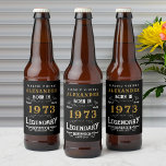 Personalized 50th Birthday Born 1973 Vintage Black Beer Bottle Label<br><div class="desc">A personalized classic beer bottle label design for that birthday celebration for somebody born in 1973 and turning 50. Add the name to this vintage retro style black, white and gold design for a custom 50 birthday gift. Easily edit the name and year with the template provided. A wonderful custom...</div>