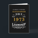 Personalized 50th Birthday Born 1973 Vintage Black Card<br><div class="desc">A personalized classic card for that celebration class for someone born in 1973 and turning 50. Add the name to this vintage retro style black, white and gold design for a custom 50th birthday. Easily edit the name and year with the template provided. The Wonderful custom gift. More gifts and...</div>