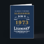 Personalized 50th Birthday Born 1973 Vintage Blue Card<br><div class="desc">A personalized classic card for that celebration class for someone born in 1973 and turning 50. Add the name to this vintage retro style blue, white and gold design for a custom 50th birthday. Easily edit the name and year with the template provided. The Wonderful custom gift. More gifts and...</div>