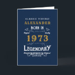 Personalized 50th Birthday Born 1973 Vintage Blue Card<br><div class="desc">A personalized classic card for that celebration class for someone born in 1973 and turning 50. Add the name to this vintage retro style blue, white and gold design for a custom 50th birthday. Easily edit the name and year with the template provided. The Wonderful custom gift. More gifts and...</div>