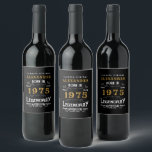 Personalized 50th Birthday Born 1975 Vintage Black Wine Label<br><div class="desc">A personalized classic wine bottle label design for that birthday celebration for somebody born in 1975 and turning 50. Add the name to this vintage retro style black, white and gold design for a custom 50th birthday gift. Easily edit the name and year with the template provided. A wonderful custom...</div>