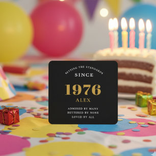 Personalized 50th birthday Born 1976 Black Gold Square Paper Coaster