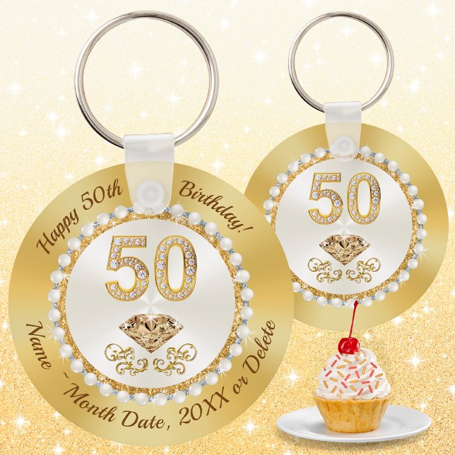 Personalized, 50th Birthday Giveaway Ideas, 50th Keychain (Creator Uploaded)