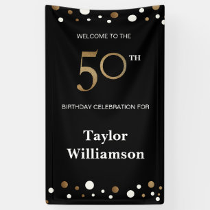 Personalized 50th Birthday Gold and black confetti Banner
