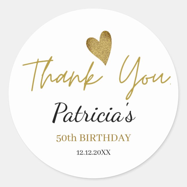 Personalized 50th Birthday Gold Thank You   Classic Round Sticker (Front)