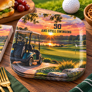 Personalized 50th Birthday Golf Party Golf Cart Paper Plate