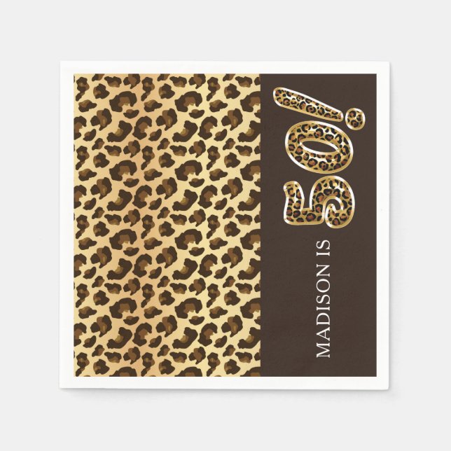 Personalized 50th Birthday Leopard Foil Balloon Napkin (Front)