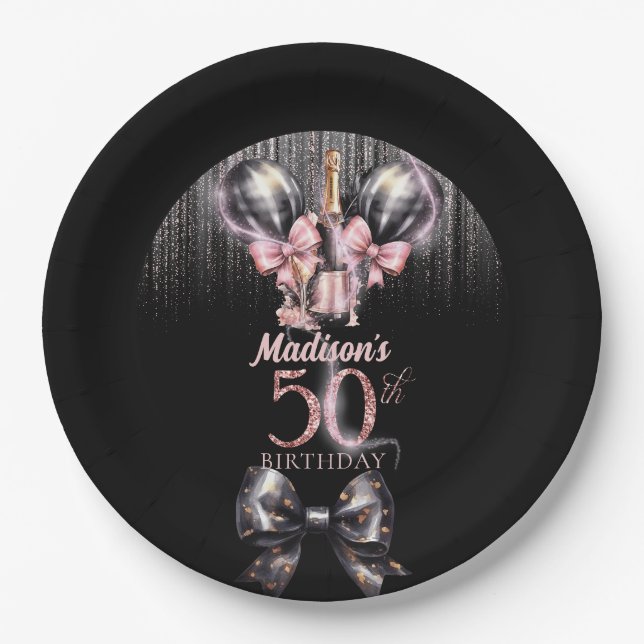 Personalized 50th Birthday Luxury champagne Paper Plate (Front)