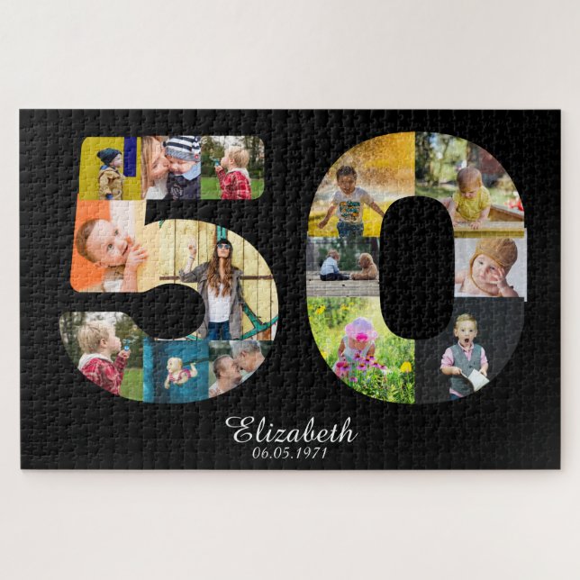 Personalized 50th Birthday Photo Collage 14 Images Jigsaw Puzzle (Horizontal)