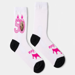Personalized 50th Birthday Photo Crown Pink Socks