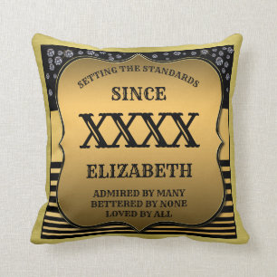 Personalized 50th Birthday Year Black Gold Retro Throw Pillow