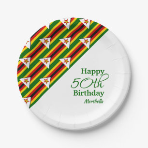 Personalized 50TH BIRTHDAY Zimbabwe Flag Paper Plate