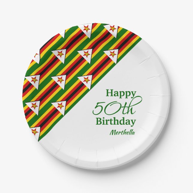 Personalized 50TH BIRTHDAY Zimbabwe Flag Paper Plate (Front)