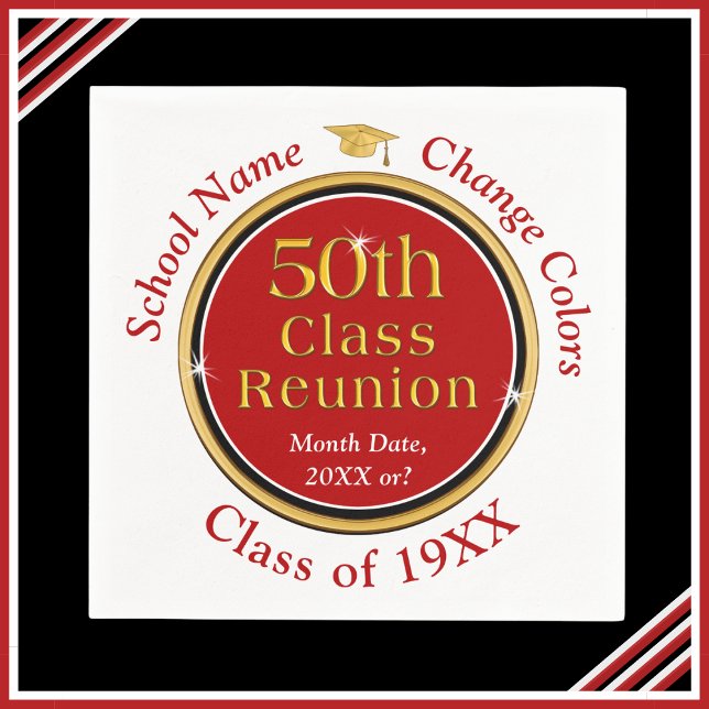 Personalized, 50th Class Reunion Party Supplies Napkin (50th class reunion party supplies. 50th class reunion  napkins. Red and White, 50th reunion napkins.)