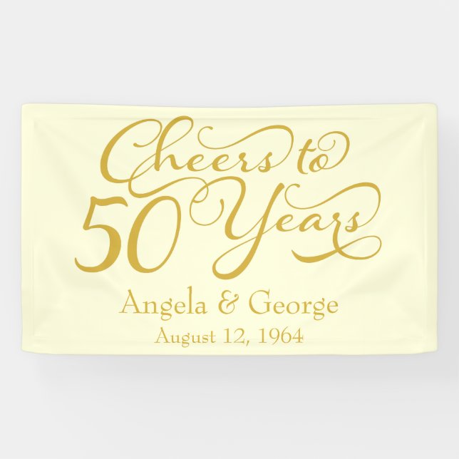 Personalized 50th Gold Ivory Wedding Anniversary Banner (Horizontal)