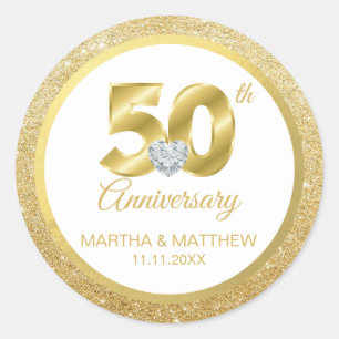 Personalized 50th Gold Wedding Anniversary Classic Round Sticker