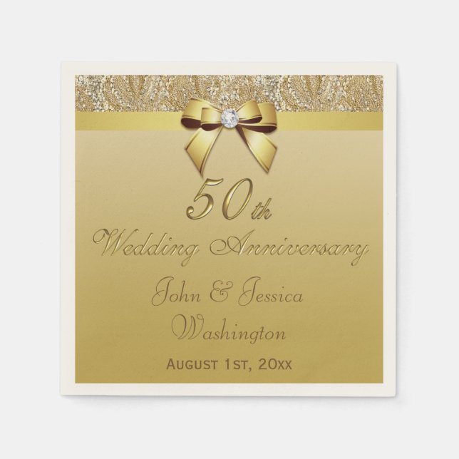 Personalized 50th Gold Wedding Anniversary Napkin (Front)
