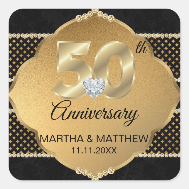 Personalized 50th Gold Wedding Anniversary Square Sticker (Front)