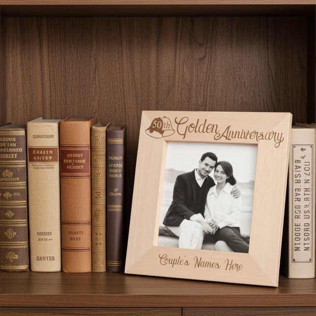 Personalized 50th Golden Wedding Anniversary Bells Etched Frames (Creator Uploaded)