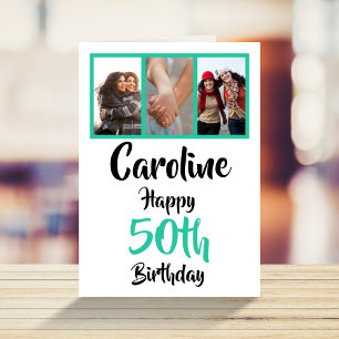 Personalized 50th happy birthday photo collage card