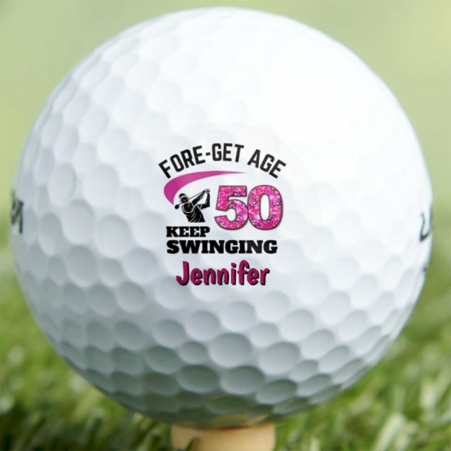 Personalized 50th Sister Gift - Pink Swinging 50 Golf Balls (Creator Uploaded)