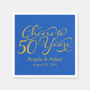 Personalized 50th Wedding Anniversary Blue Gold Napkin