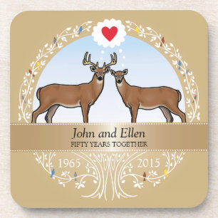 Personalized 50th Wedding Anniversary, Buck & Doe Coaster
