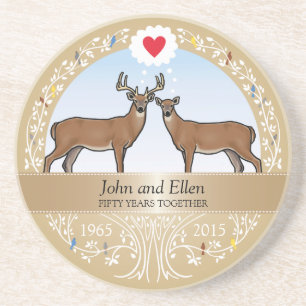 Personalized 50th Wedding Anniversary, Buck & Doe Coaster
