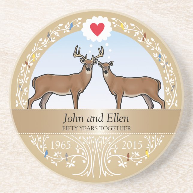 Personalized 50th Wedding Anniversary, Buck & Doe Coaster (Front)