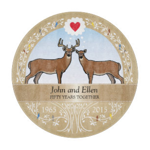Personalized 50th Wedding Anniversary, Buck & Doe Cutting Board